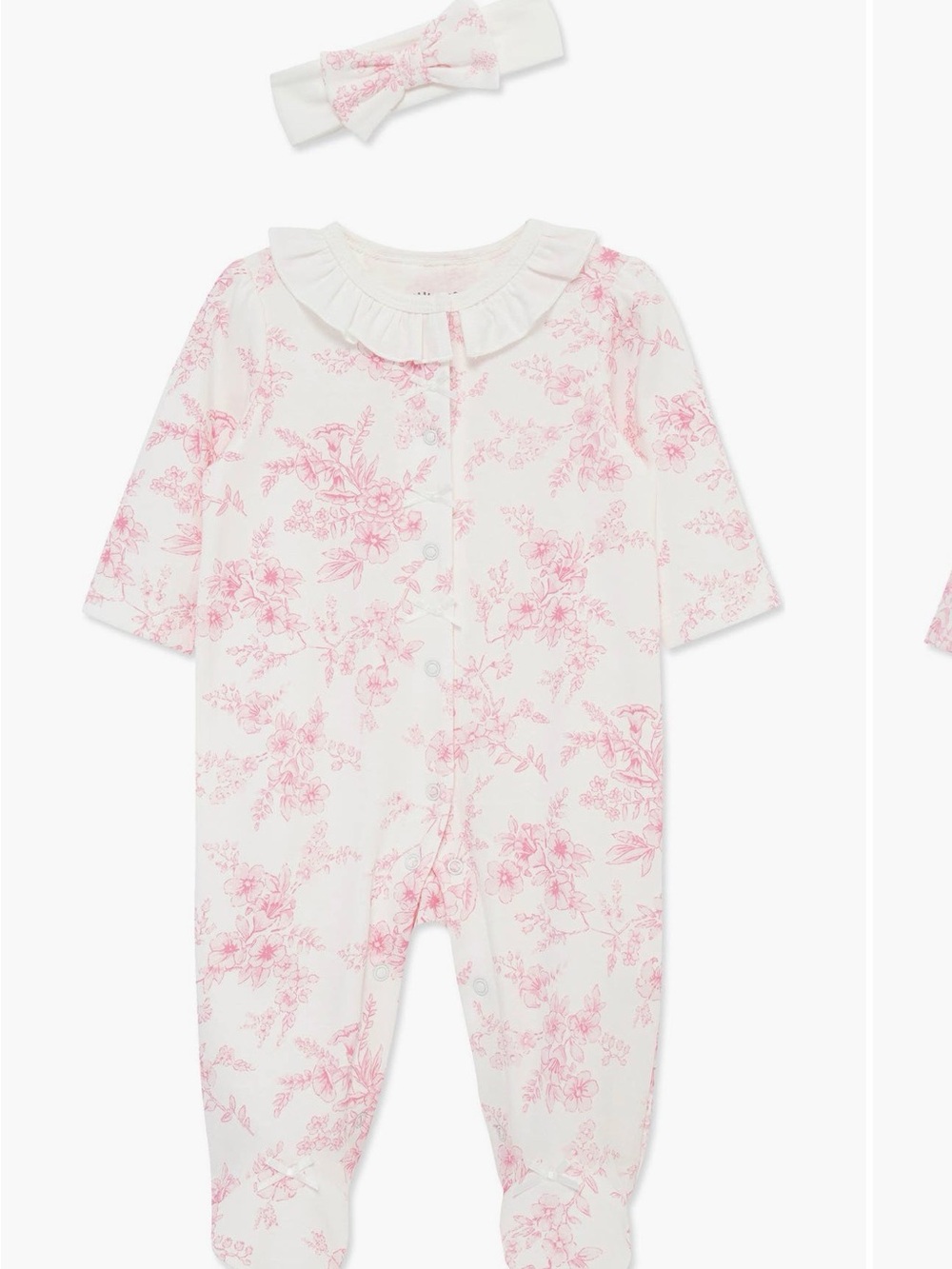 Little Me Baby Girls Pink Floral One-Piece with Headband - newborn Sz